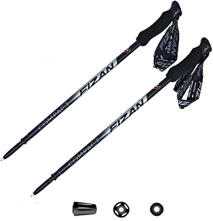 フィザン イタリア製 可変 トレッキングポール 59-132cm COMPACT Black 2本セット FZ-7102 世界最軽量 アルミニウム カーボンより軽くて高強度