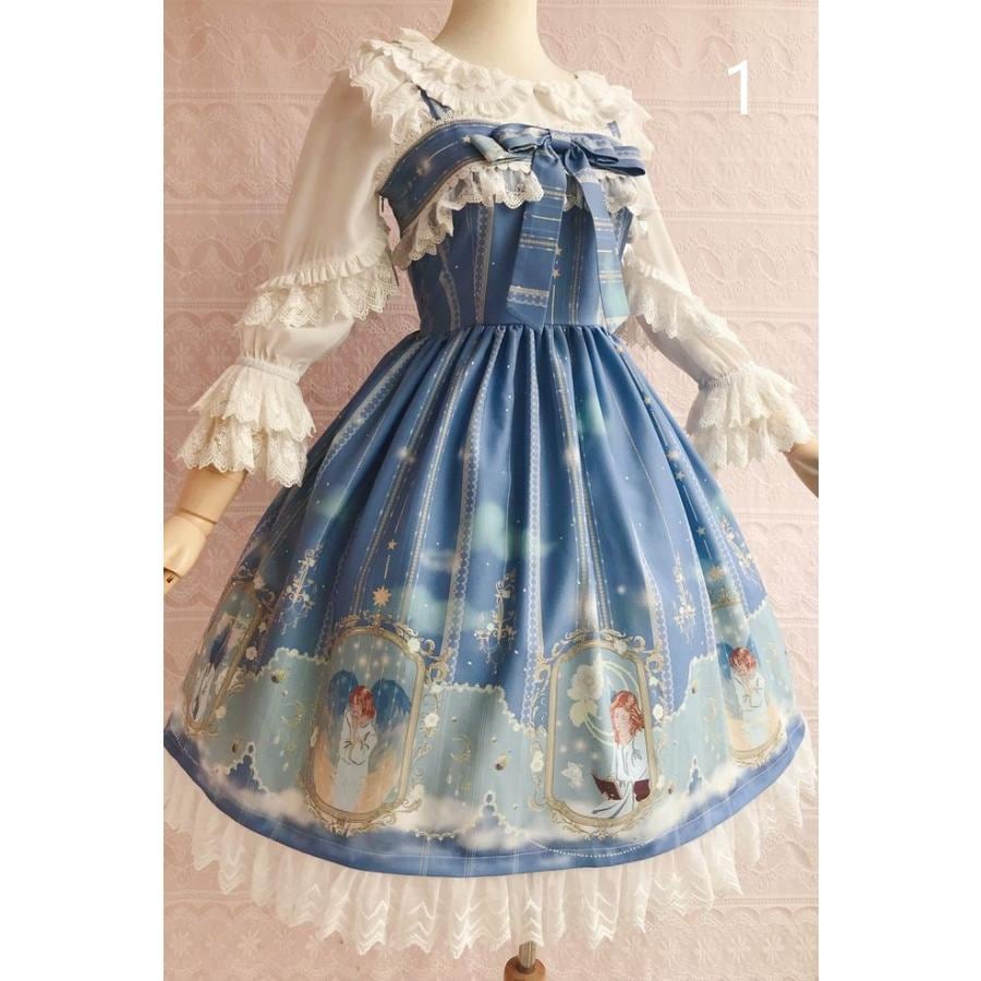 ロリータ ジャンパー ワンピース プリント 大天使 アウリエル リボン 神秘的 可愛い ４色 XS - 3XL