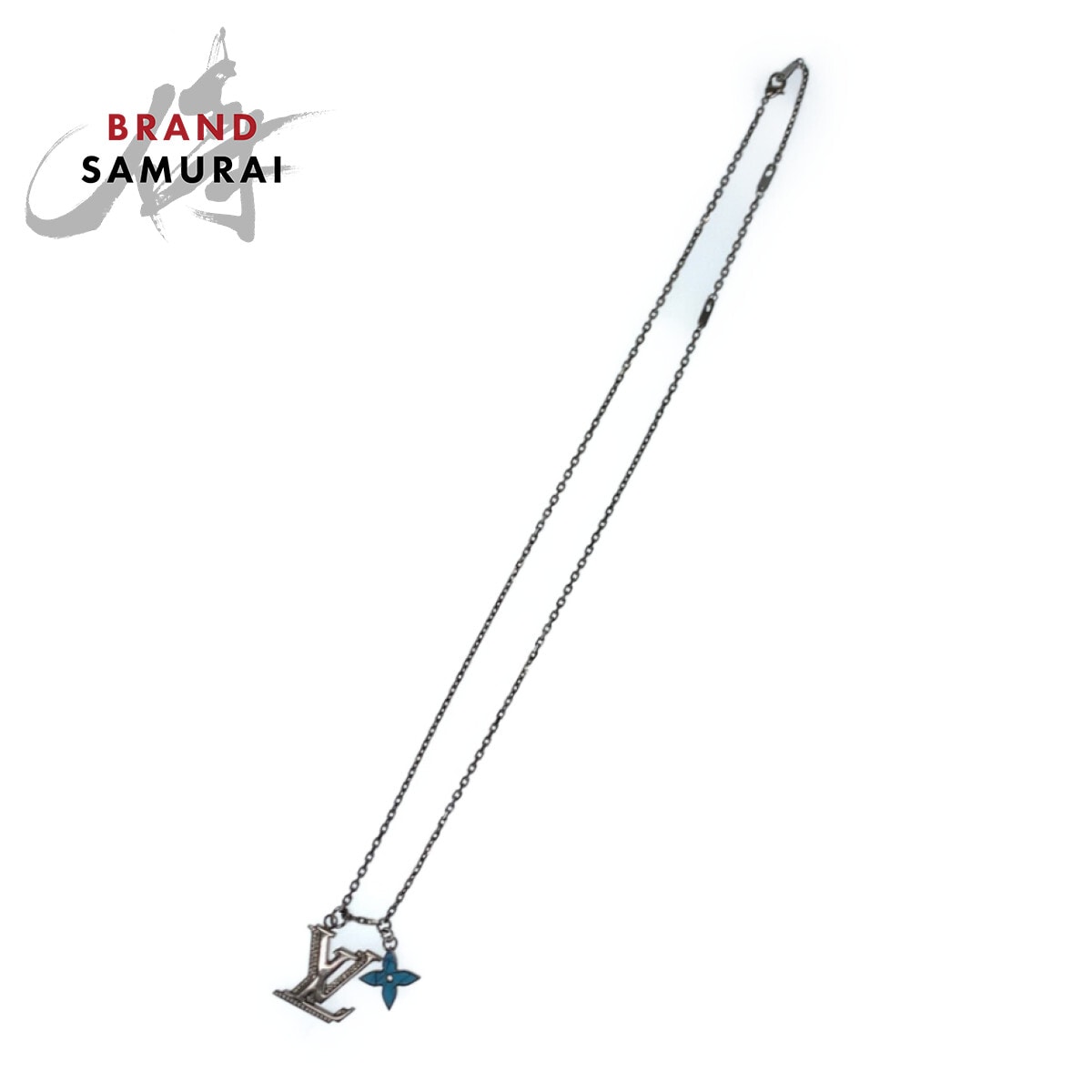 美品 LVイニシャル ターコイズブルー シルバー金具 メタル/ラインストーン M80208 ネックレス ペンダント レディース 406209