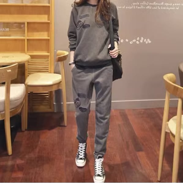レディース トップス ボトムス ルームウェア プルオーバー スウェット セットアップ ジョガーパンツ スウェットパンツ アンクル丈 長袖 ラウンドネック 襟なし ストレート ポケット リブ