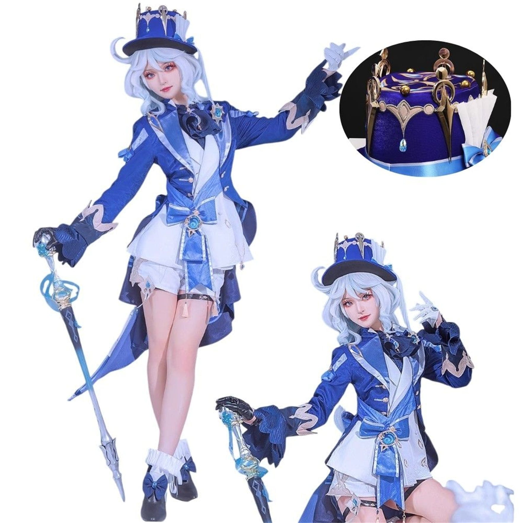 Monenjoy 原神 フォンテーヌ　フリーナ　礼服　帽子付　1:1金属神の目 コスム　衆の水の頌歌 衣装　ハロウィン　クリスマス　衣装　イベント　舞台衣装　変装　頌歌者座　cosplay