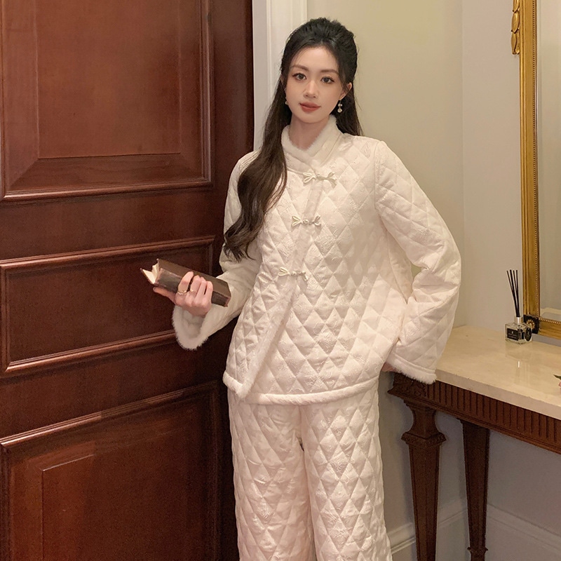 用パジャマ豪華な立ち襟風のボタンシンプルなキルティング多用途家で暖かく外でも着用できます