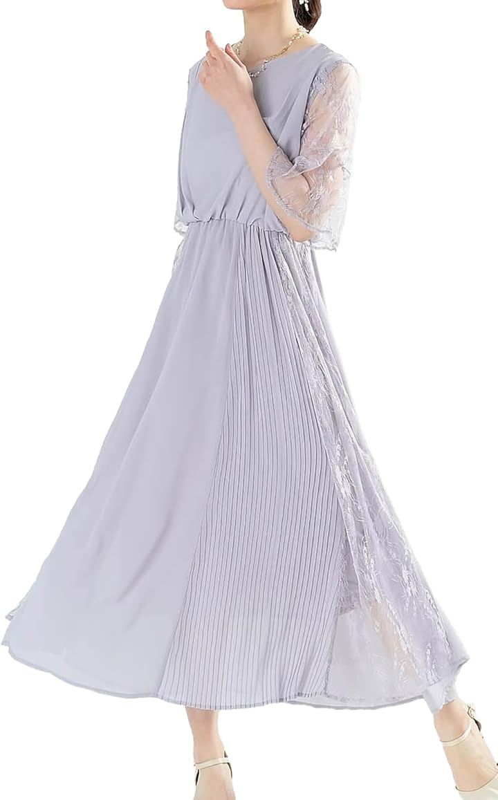 結婚式 ドレス お呼ばれ フォーマル ワンピース レディース ミモレ丈 ロング シフォンドレス (グレージュ / ミモレ丈 / 327014, M)