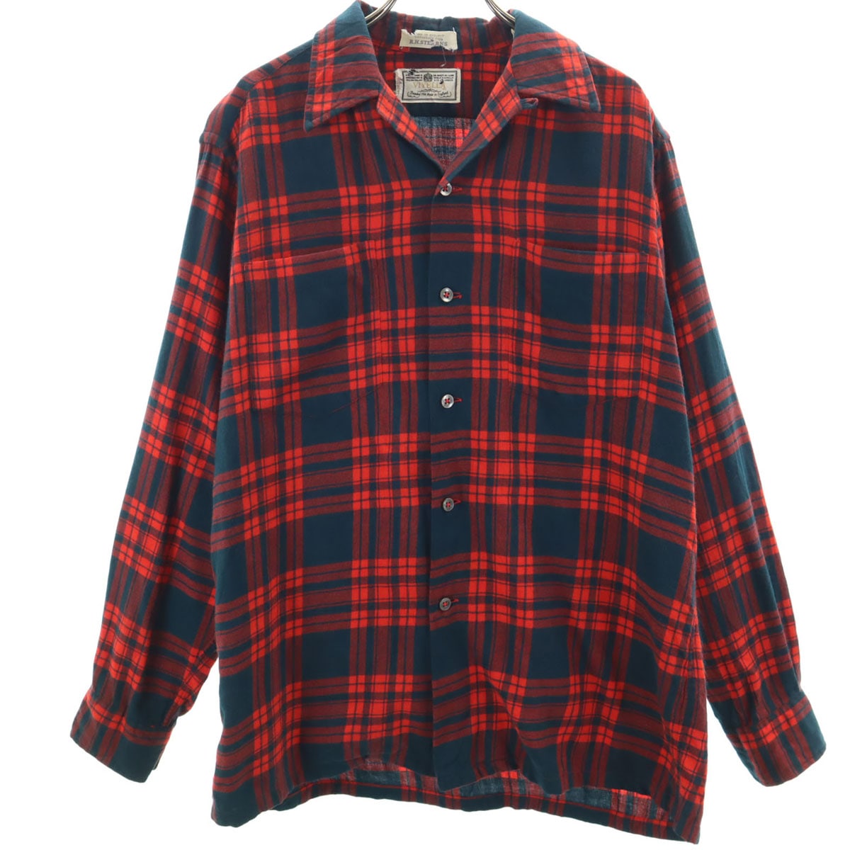 VIYELLA 60s ヴィンテージ チェック柄 長袖 オープンカラーシャツ M レッド メンズ 古着