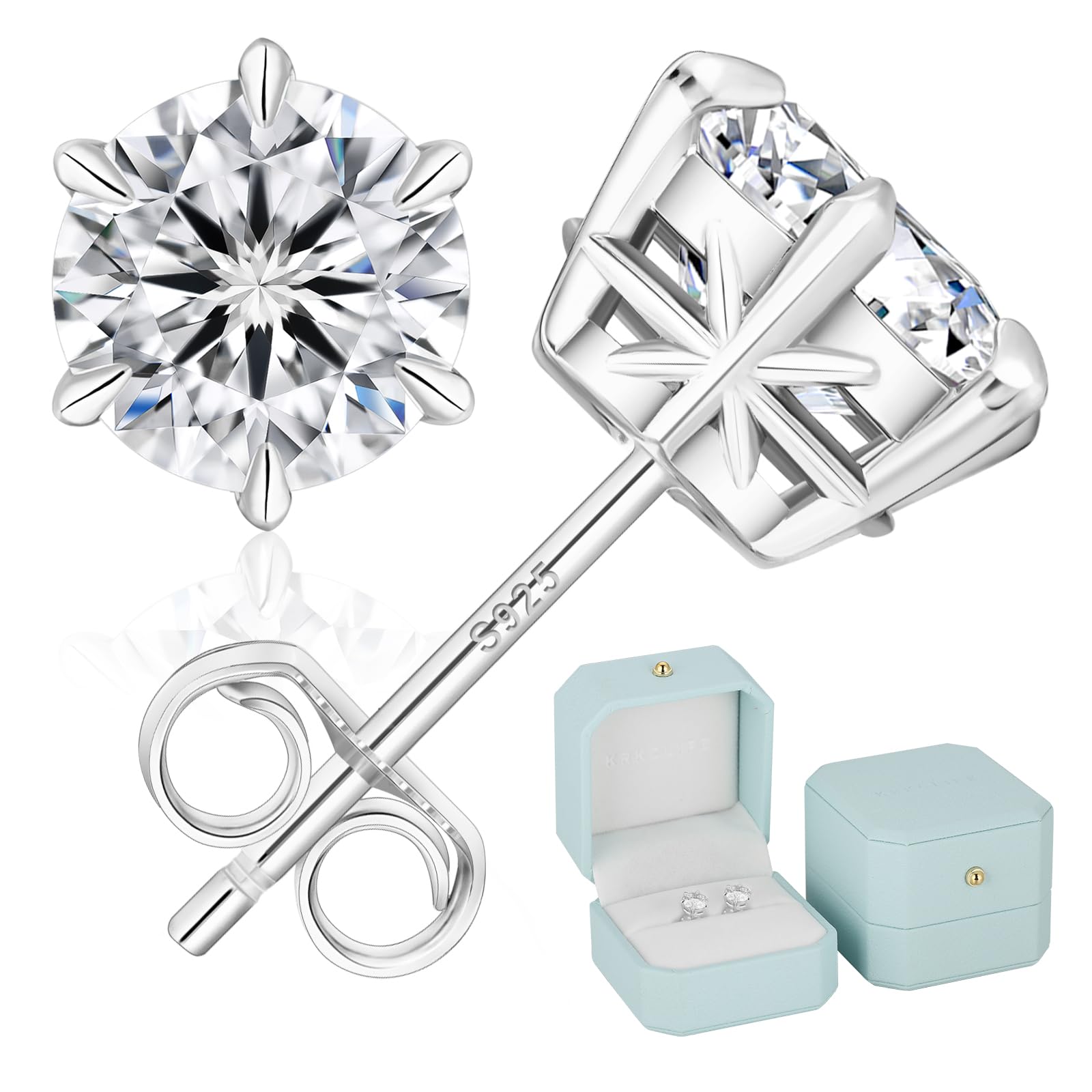 KRKC モアサナイト ピアス:計0.6-3.0 カラット S925スターリングシルバー レディース ピアス 人工ダイヤモンド シンプル 普段使い エレガント 人気 金属アレルギー対応 誕生日 ボック