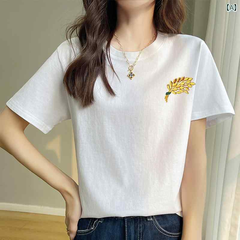 レディース ファッション トップス シンプル おしゃれ レディース ファッション トップス 100 綿 ラウンドネック 半袖 Tシャツ 夏 薄手 涼しい 涼しい Tシャツ セーター 無地 半袖