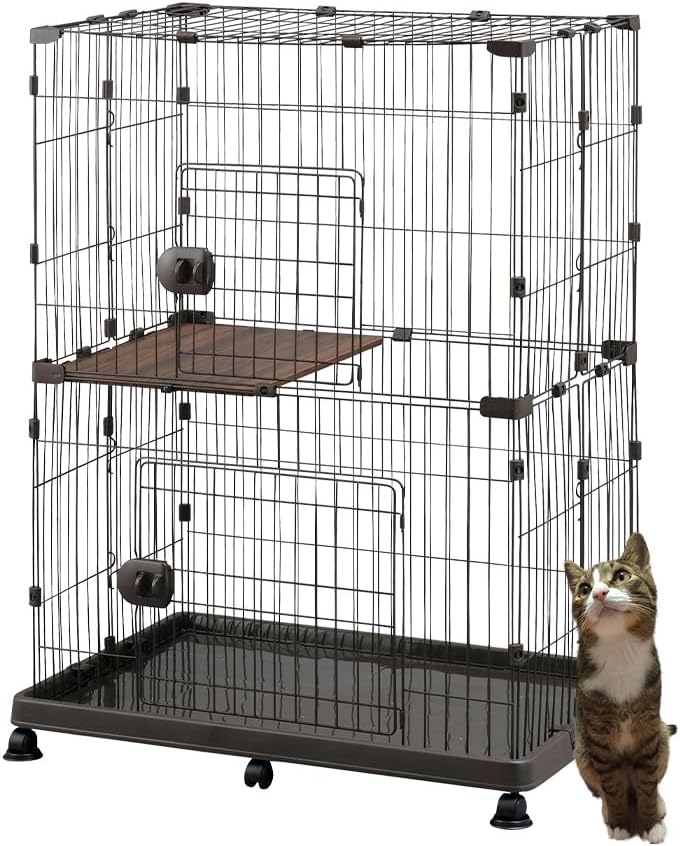 アイリスオーヤマ(IRIS OHYAMA) キャットケージ 2段 キャスター付・簡単組み立て PEC-902V ウォールナット