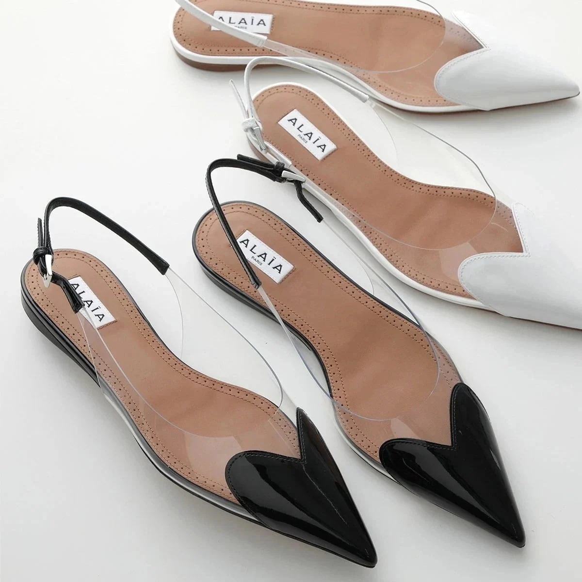 ALAIA アライア パンプス FLAT SLINGBACKS AA3E047CK150 レディース パテント レザー ハート フラット スリングバック シュー 【ts】