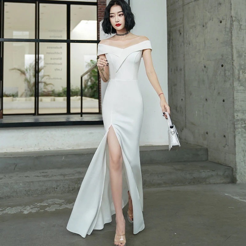 高貴な気質を持つ女性のためのイブニングドレスワンショルダーロングスリムバンケットイブニングドレステール女性ホスト安い