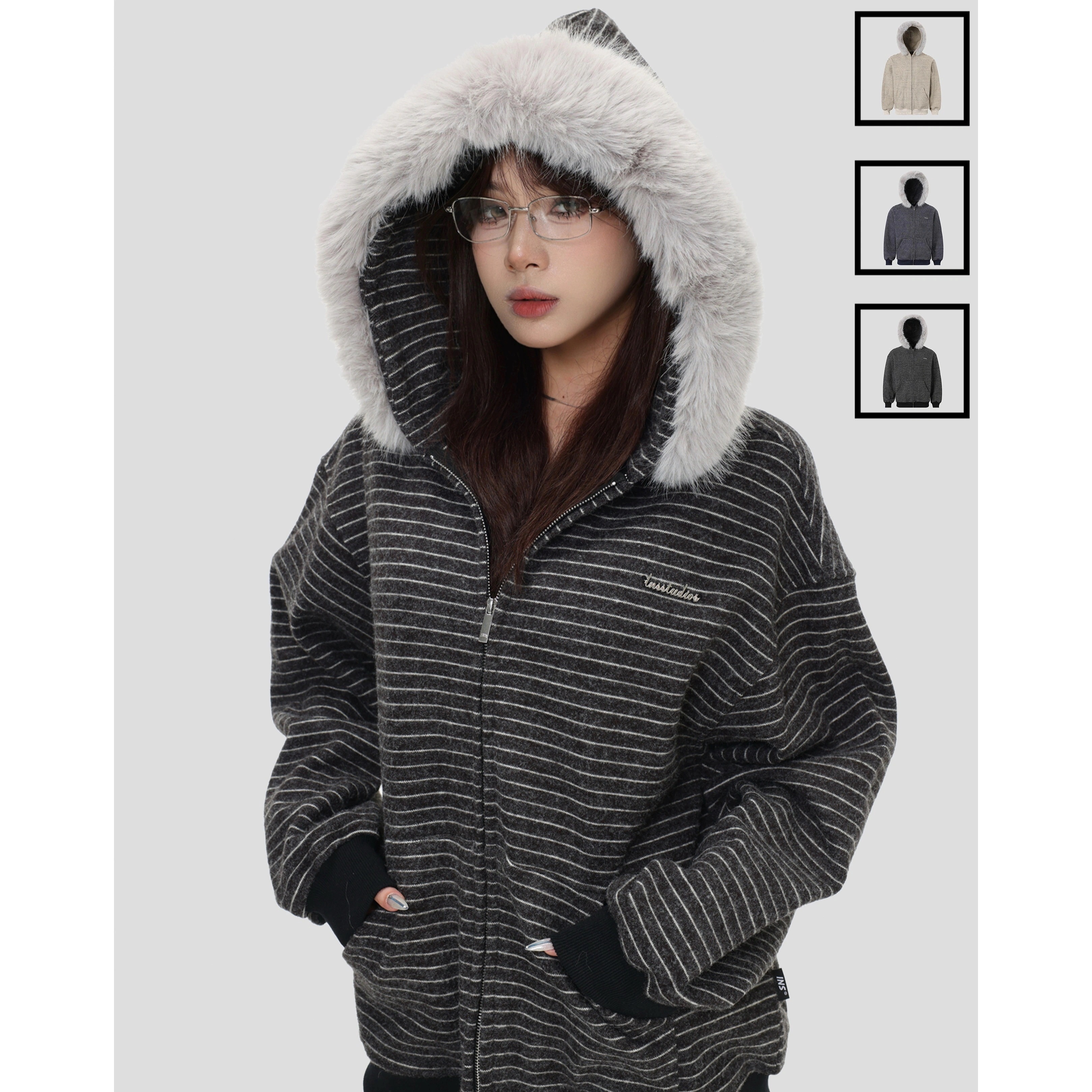 韓国っぽ 防寒 暖かい厚手 裹起毛 アウタートレンド かわいい レディース ブルゾンフード付きロング丈羽織り 長袖トップスカジュアルファッション系フルカラーダコーデトラック