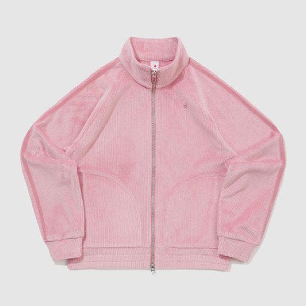 女性ルーズフィット ベルベット ハイネック ジップアップ ソフトピンク QQ422OFTO3-SPK