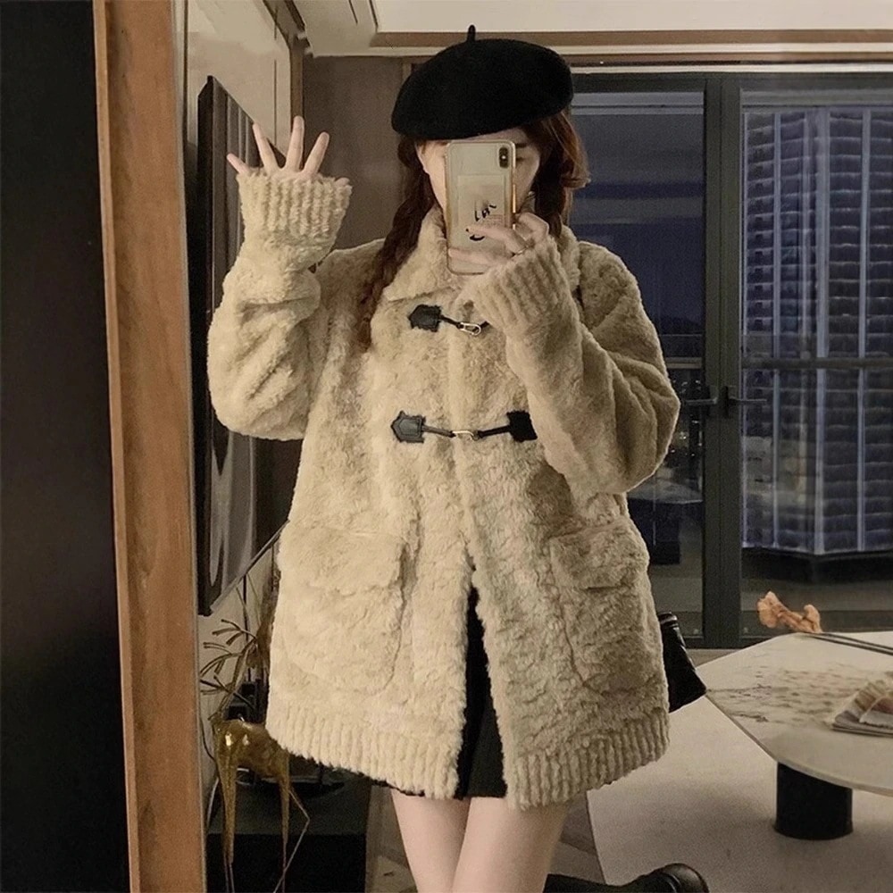 そ他コート ふわふわコート ゆったり 可愛くて甘い 合わせやすい 2024冬韓国 子羊毛コート（レディース）