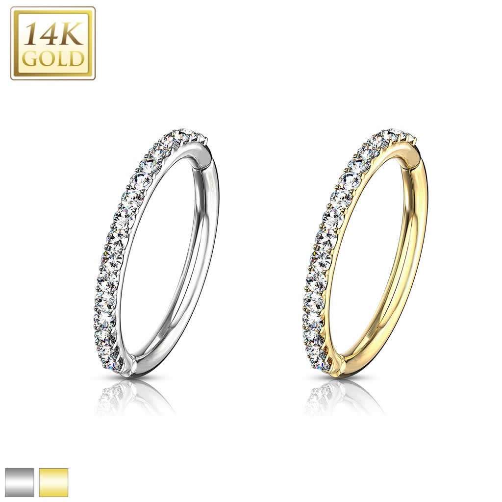 ボディピアス 14金パヴェセグメントクリッカーリング 16G 装着簡単 ワンタッチ 14K刻印あり 耳 軟骨 ヘリックス ロック へそ ネイブル 本物の金 女性 プレゼント gd023xxxxxxxx