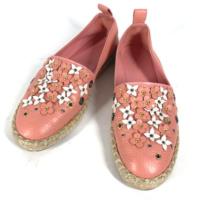 スリッポン フラワー エスパドリーユ 靴 シューズ フラットシューズ レザー ピンク