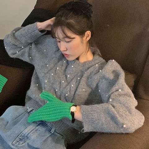 韓国insレディース服 優しい きれいめ パール飾る セーター ニット 大きいサイズ レディース 平干し ニット ニットセーター vネック カーディガン knit sweater