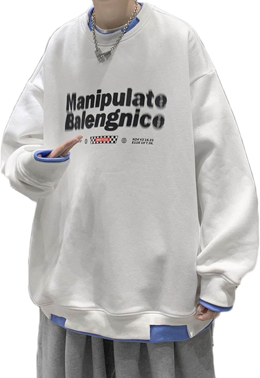 長袖パーカー 英語柄 フルオーバー メンズ プリント 丸首 フェイクレイヤード 春秋 吸汗速乾 オーバーサイズ 着こなし カジュアル 服 韓国風 ストリート系 高校生 運動着 サイクリング 散歩