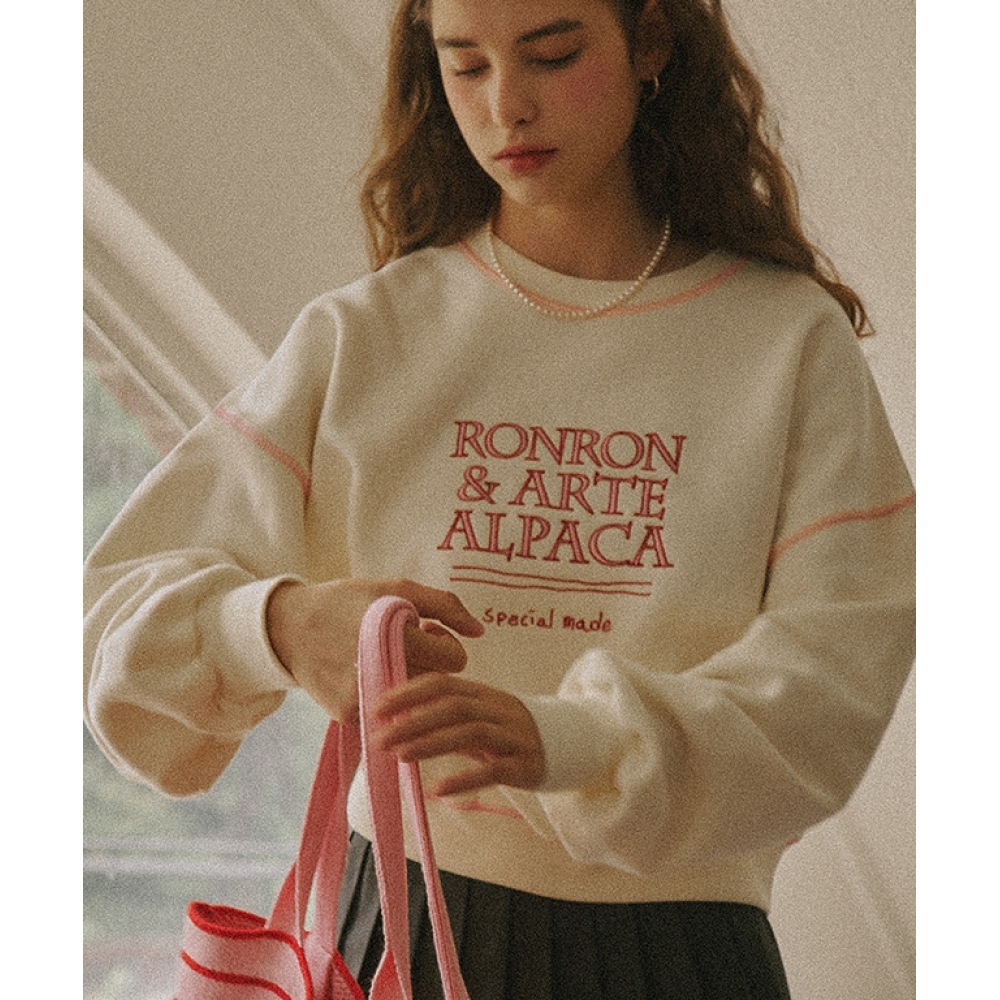 ロンロン アウトステッチ クロップ スウェットシャツ クリーム