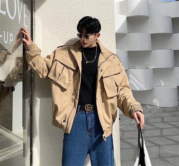 ファッション祭り特価中!! 早い者勝ち トレンディなブランド マルチポケット 短いスタイル 快適である スタンドカラー ジャケット ゆったりする ファンクショナル カジュアル