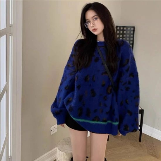 ニット レディース セーター ヒョウ柄 レオパード アニマル柄 長袖 ラウンドネック オーバーサイズ ビッグシルエット ルーズニット かわいい カジュアル ユニーク あたたか おしゃれ 5,337円