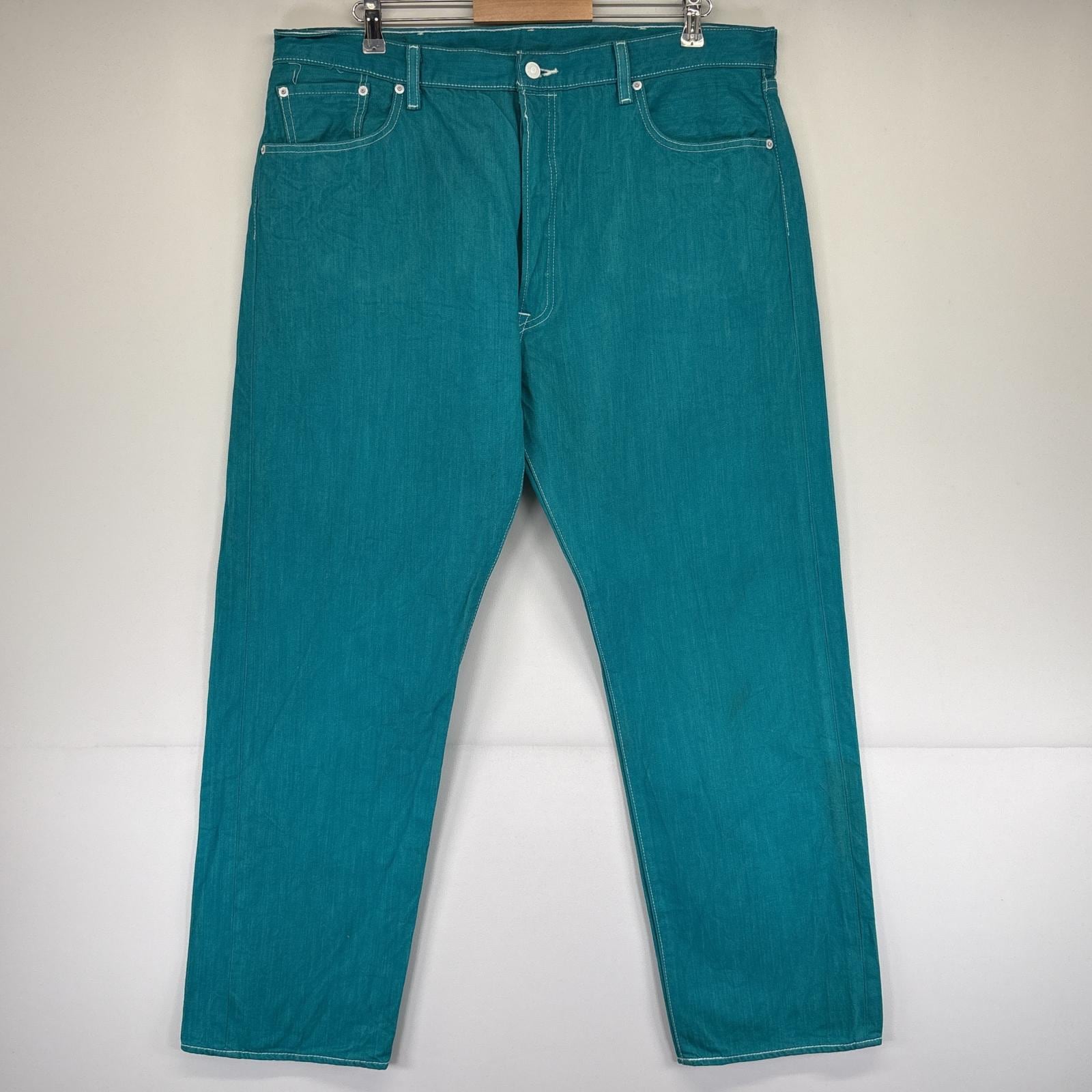 古着 デニムパンツ カラーデニム 501 5ポケット ストレート ボタンフライ w42 L32 ブルー系 メンズ