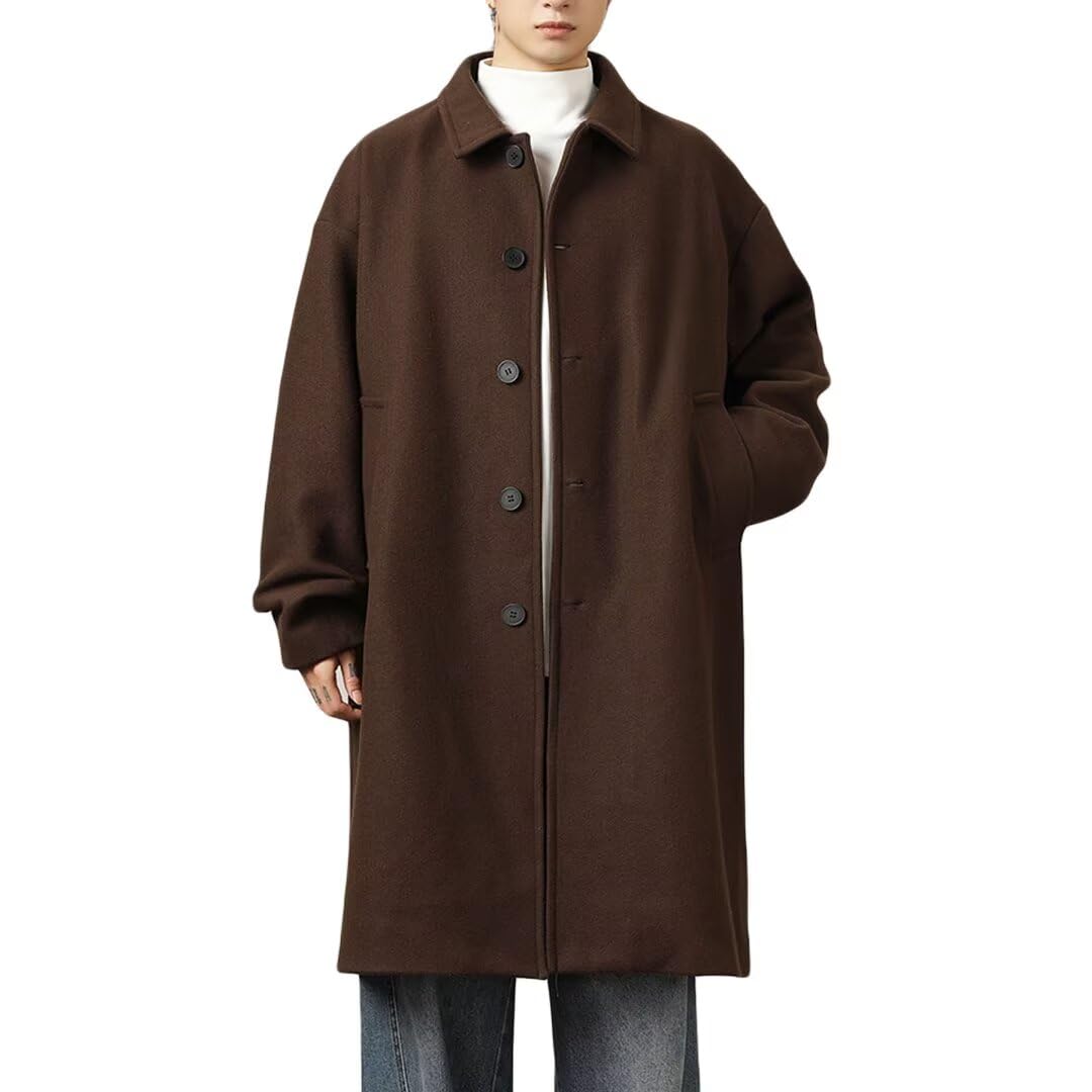 [WUXZHI] コート メンズ チェスターコート 折り襟 トレンチコート ロングコート ビジネス カジュアル ロングジャケット 秋冬 春服 アウター 防風 防寒 黒コート ファッション