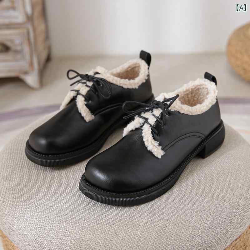 レディース シューズ ベルベット 小さい 革靴 英国 厚底 綿靴 毛皮 秋冬 ローファー 大きいサイズ 41 43