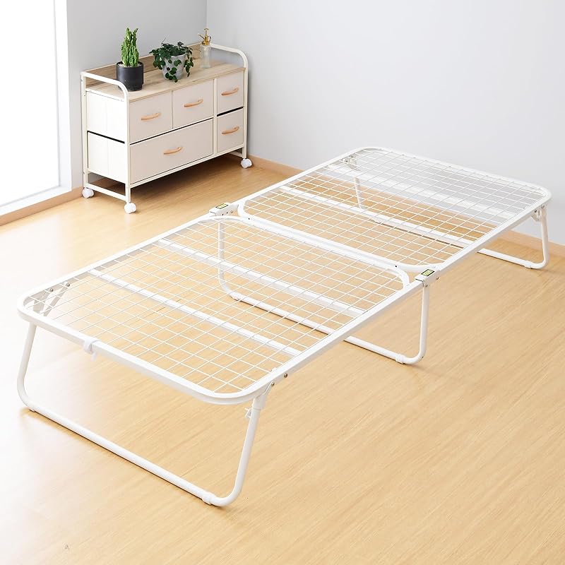 【即納】[山善] ベッド 折りたたみベッド 【完成品】 ベッドフレーム シングル 幅90奥行200高さ36 一人暮らし メッシュ マットホワイト MF-90200(MWH)