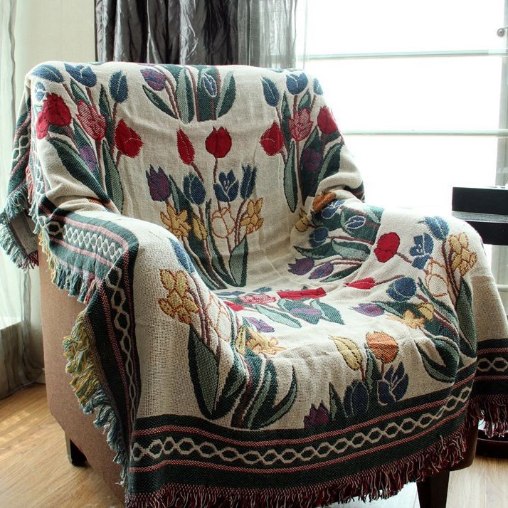 マルチブランケット 花柄 おしゃれ かわいい インテリア カーペット コットン 厚さ 3mm ベッドブランケット ソファカバー テーブルクロス