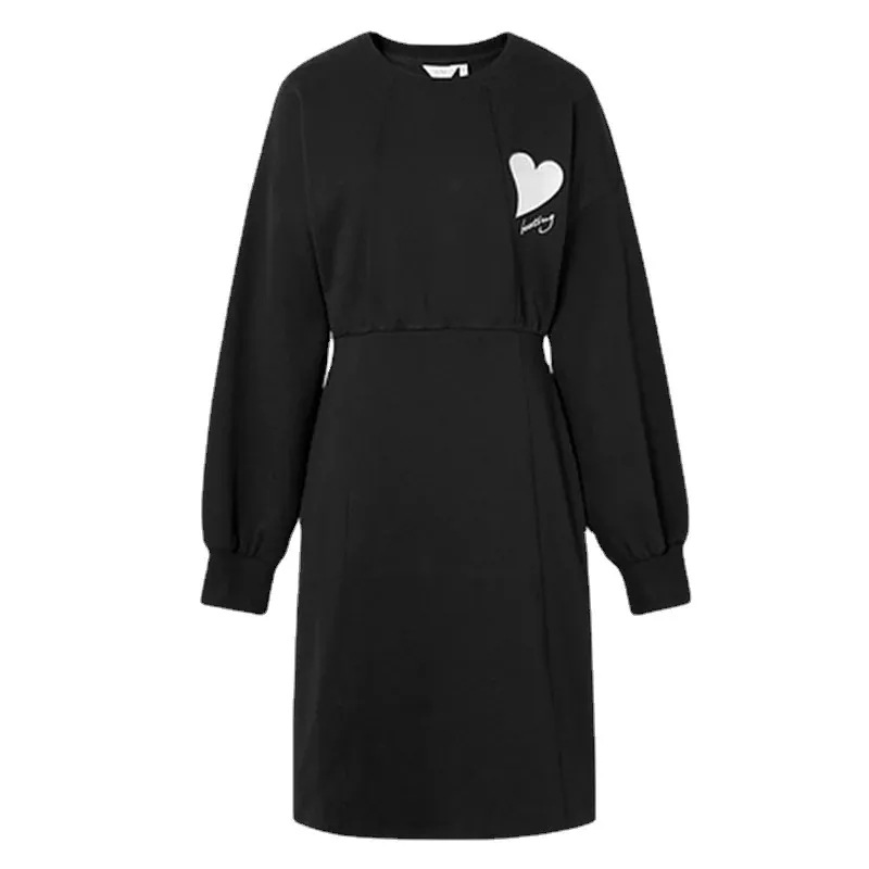 メガ割 メガ割り韓国ファッションレディース春服長袖クルーネックtシャツワンピーススウェットブラック着痩せ効果2023ブランド新作冬のワンピース