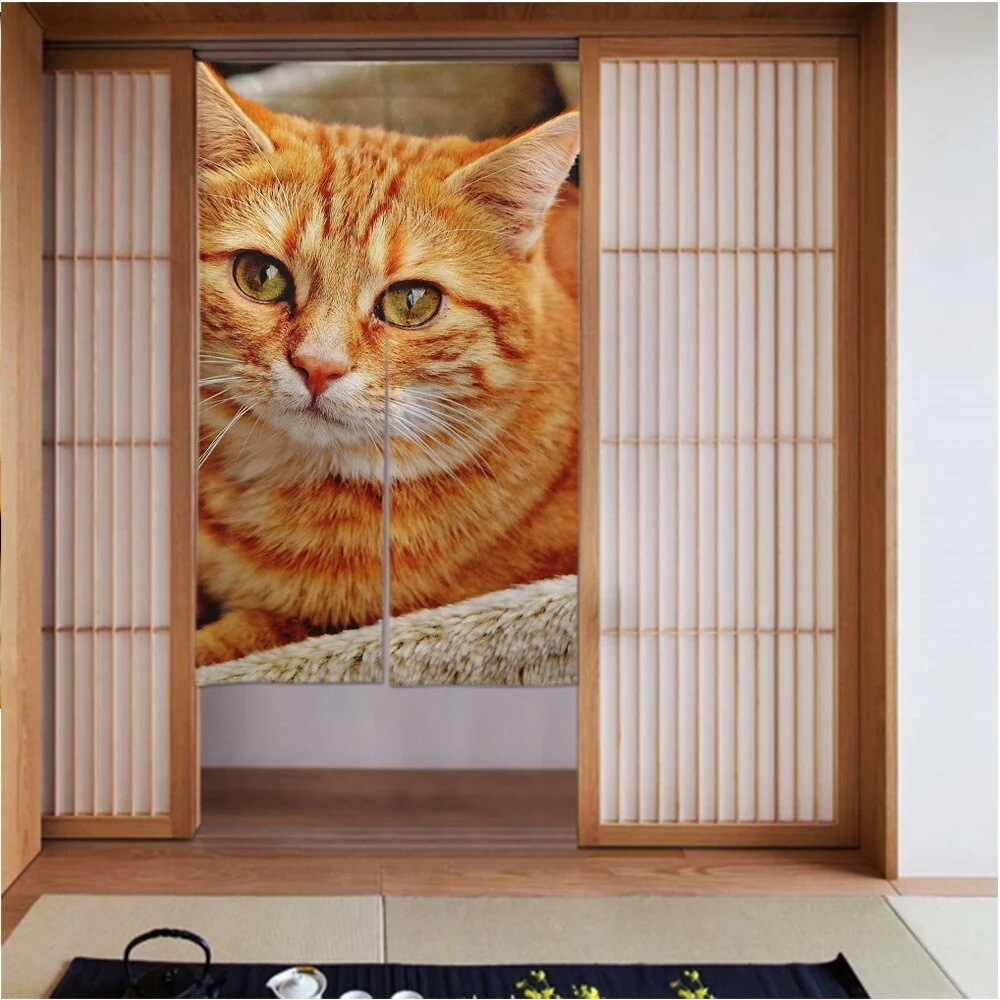 カーテン3456in 猫-赤-サバ-虎-かわいい 良いドレープ滑らかでしわになりにくい