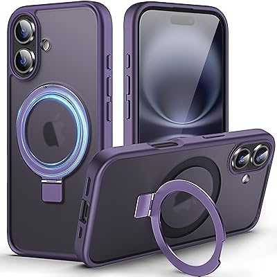 DASFOND iPhone 16 用 ケース [MagSafe 対応] 2024 アップグレード[オールインワン] 米軍MIL規格の落下防止インビジブルリングキックスタンド 半透明マット 電話ケース