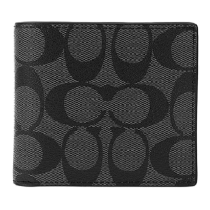 COACH F75006 CQ BK OUTLET FACTORY コーチ シグネチャーウォレット 二折小銭財布 アウトレット PVC/レザー チャコールグレー/ブラック