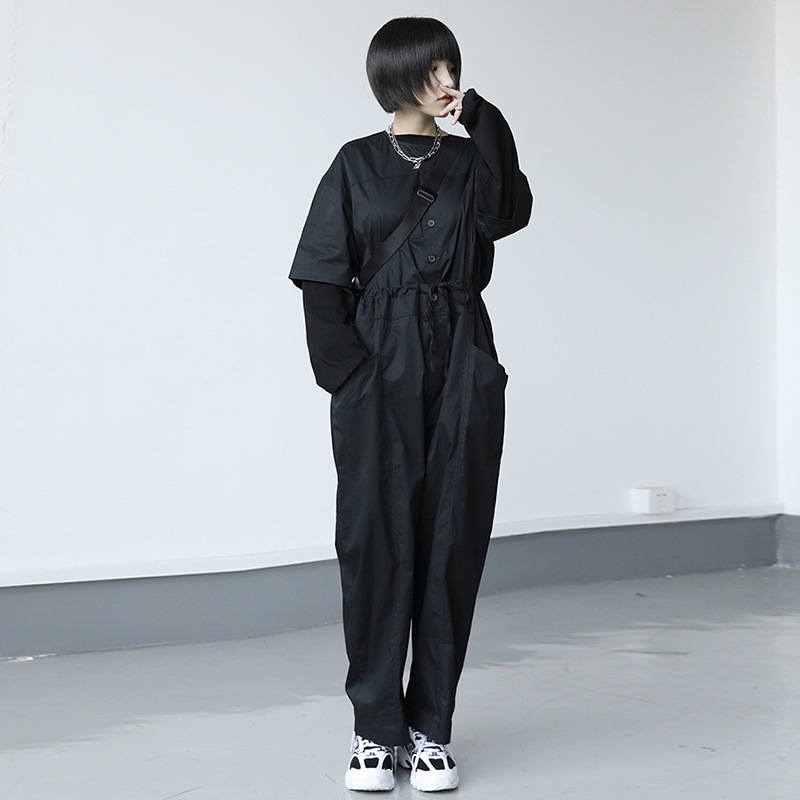 日本のシンプルなレディースジャンプスーツ夏の新しいカジュアルルーズラージサイズ半袖ジャンプスーツレディース多目的ルーズカジュアルレディースパンツファッション多目的カジュアルワイドレッグパンツ