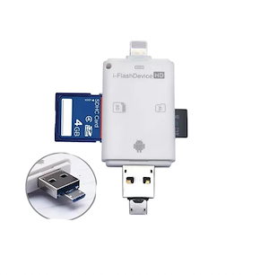Flash device HD SD iPhone iPad SDカードリーダライタ カードリーダー TF カード USB microUSB　バックアップ　PC　スマートフォン　スマホ　簡単