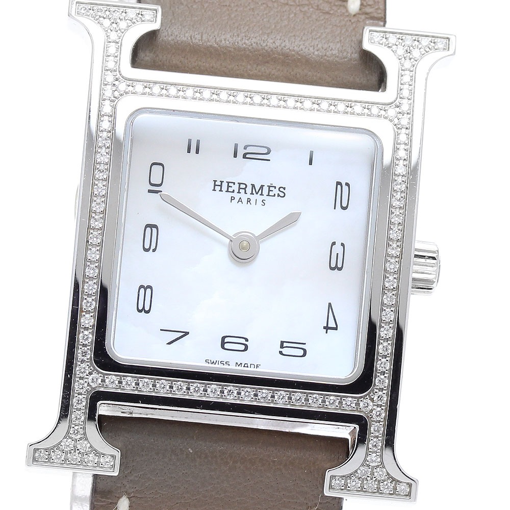 エルメス HERMES HH1.235 Hウォッチ PM ダイヤベゼル クォーツ レディース 箱・保証書付き_930881【中古】