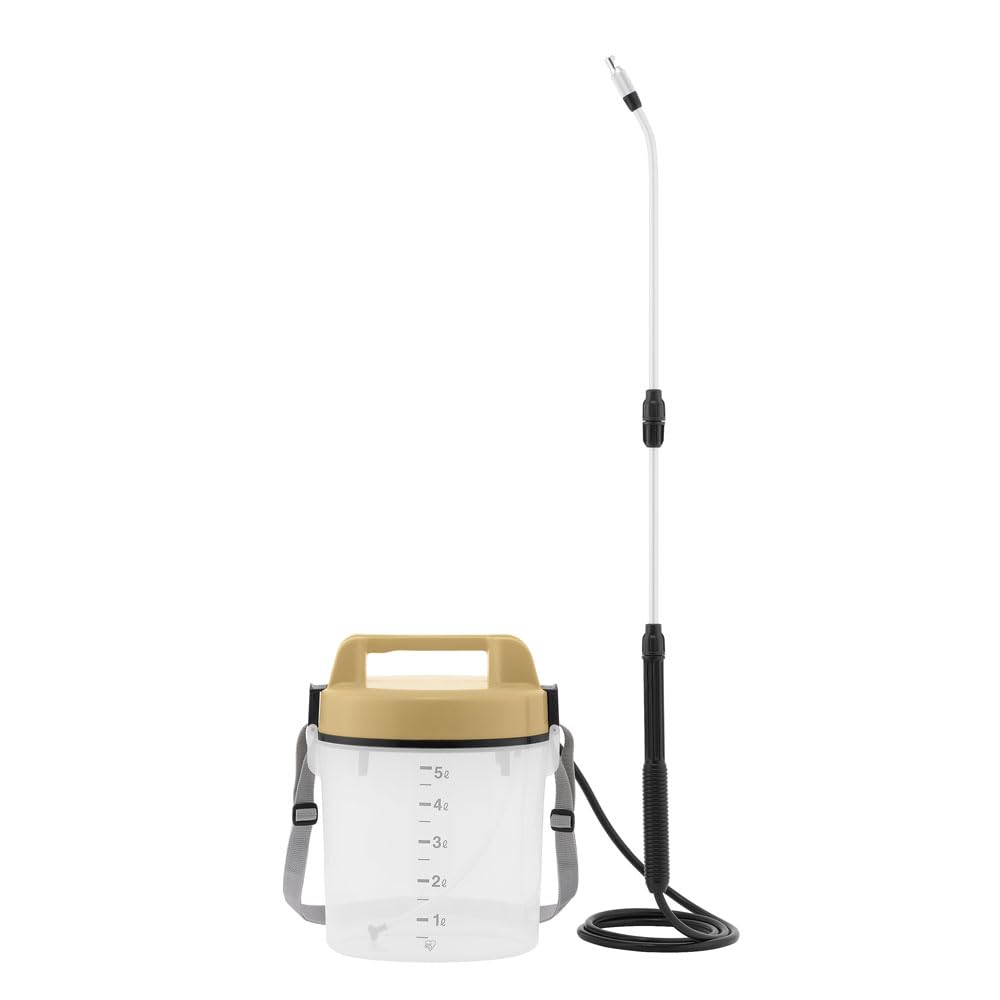アイリスオーヤマ(IRIS OHYAMA) 噴霧器 電動 乾電池式 クリームイエロー 家庭用 【透明タンクで残量が見える】 タンク容量 5L 除草剤用ノズル2種類 薬剤に合わせて使い分け可能 IR-5
