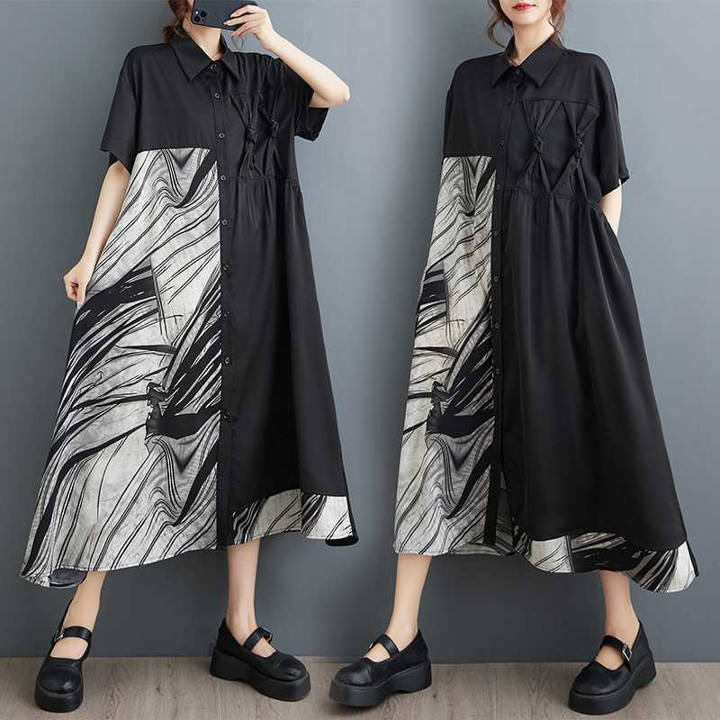 「ファットガール」 2024夏新品 ドッキングワンピース 大きいサイズ 半袖 体型カバー レディース ロングワンピース メガ割30%までに制限