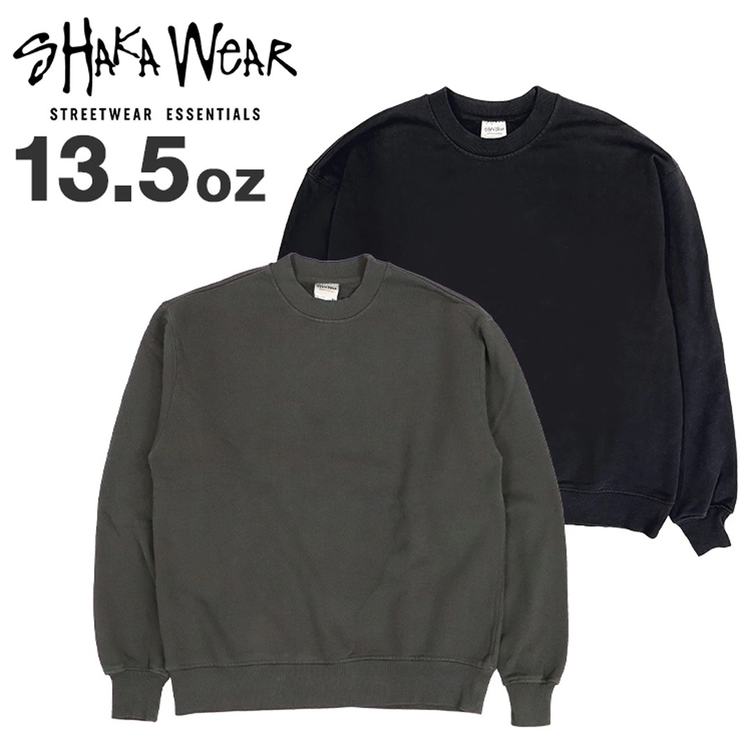 スウェット トレーナー Shaka Wear メンズ ヘビーウェイト 無地 13.5oz 厚手 ガーメントダイ トップス 長袖 ブランド ストリート シンプル 秋 冬