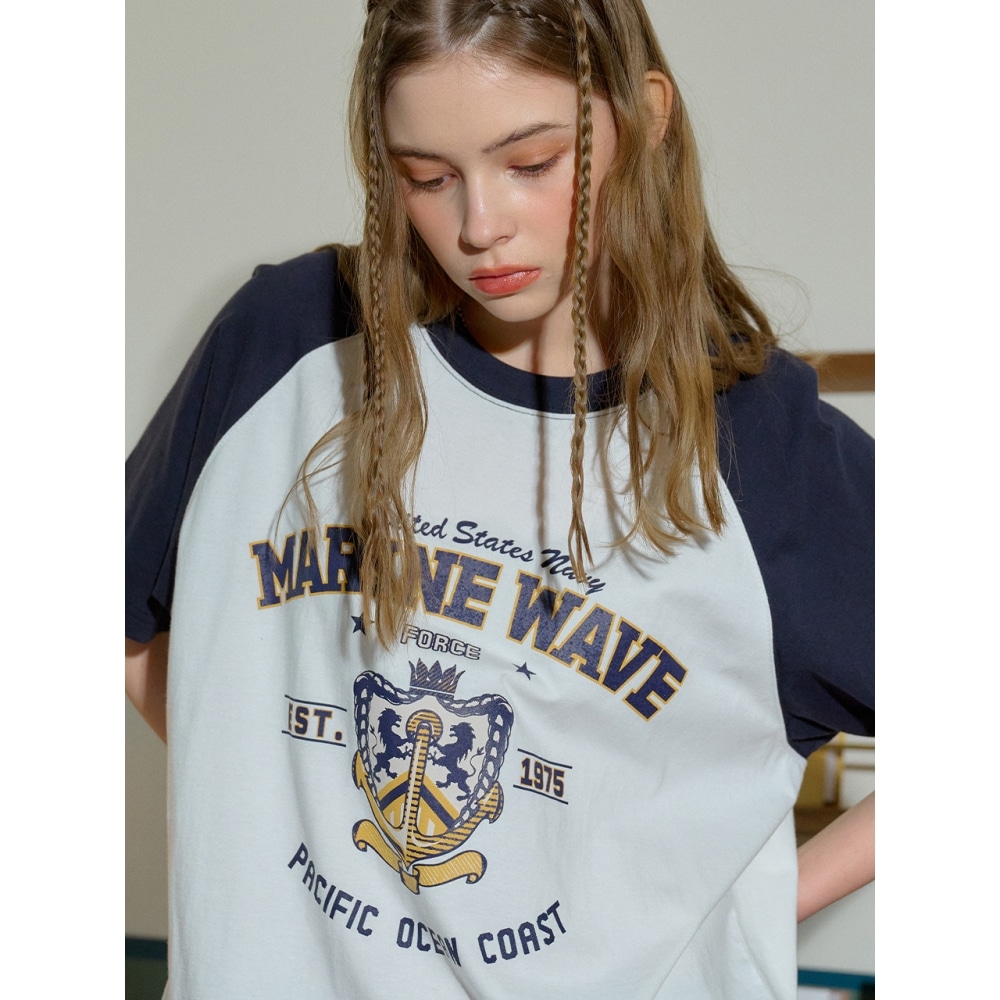 CPGN マリンウェーブラグランショートスリーブ T シャツネイビー