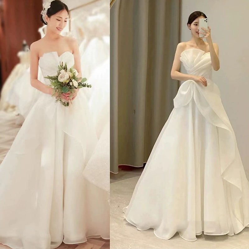 ウエディングドレス 白ワンピース ロングドレス aライン オシャレ二次会 結婚式成人式花嫁海外挙式 着痩せ安い プリンセスドレス 前撮り後撮