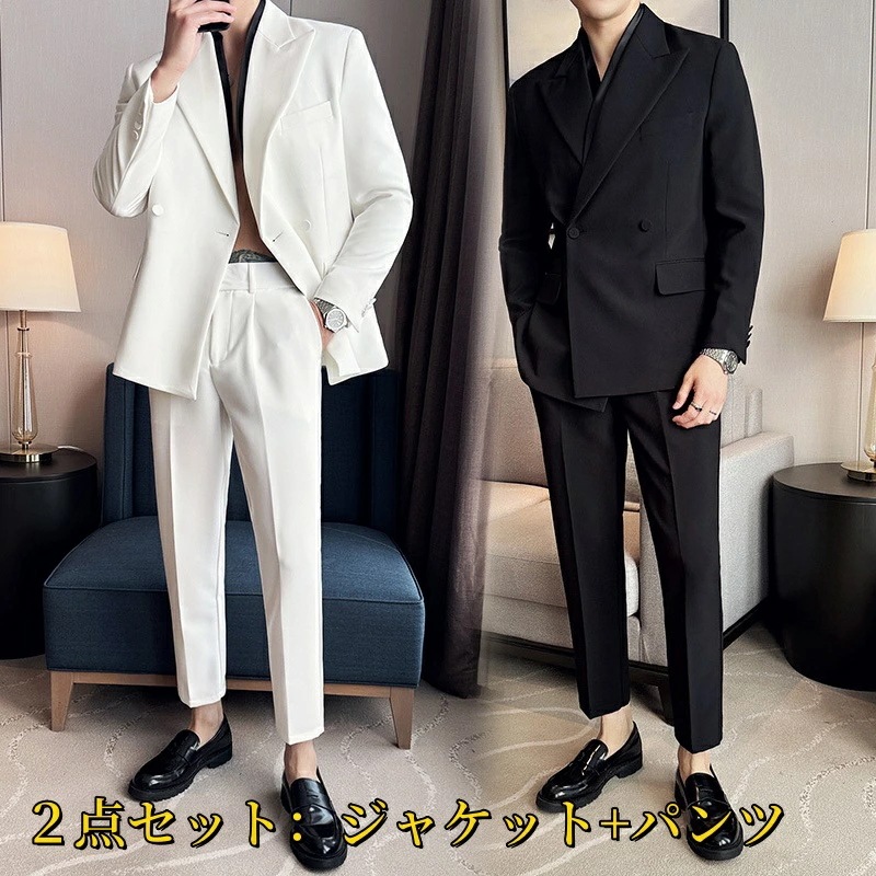 おしゃれスーツ スリムスーツ メンズスーツ かっこいい 紳士服 大きいサイズ カジュアルスーツ 二次会 パーティースーツ メンズ ジャケット パンツ セットアップ 2ピーススーツ メンズ ビジネススー