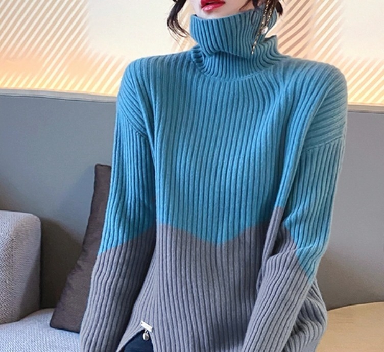 トップス ニットソー セーター 袖あり 長袖 萌袖 ハイネック タートルネック ストレート Iライン 切り替えデザイン かわいい 大人可愛い きれいめ シンプル 大人 上品 おしゃれ お洒落