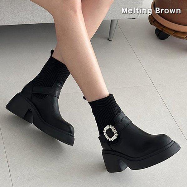 女性アンクルブーツガボシヒールブーツMT05