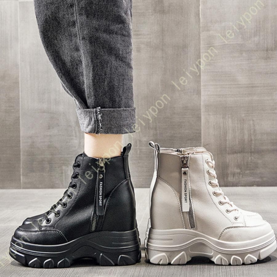 ショートブーツ レディース ブーツ インヒールブーツ 裏起毛 シックレートシューズ 厚底靴 ヒール8cm 身長アップ 歩きやすい 冬靴 ファー付き 裏ボア