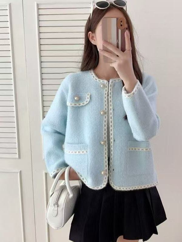 10個セット 韓国系ニットカーディガン女2025秋冬高級感気品ショート丈ニットコート