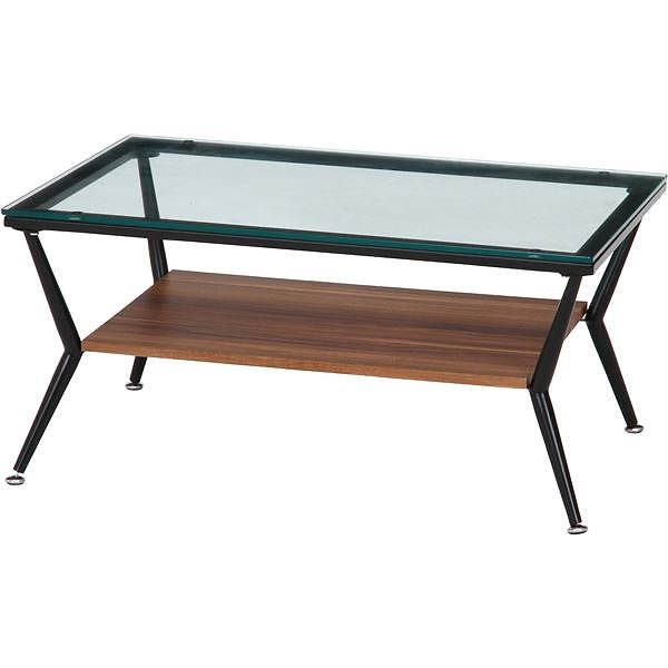 ガラス製リビングテーブル/ダイニングテーブル ダークブラウン 幅80cm 強化ガラス天板 スチールフレーム 棚板付 クレア