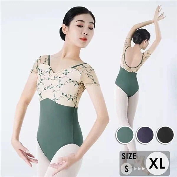 【wanzhen】バレエレオタード レディース バレエ用品 レッスン着 練習着 バレリーナ ダンス衣装 パッド付き 袖あり ラウンドネック ユニフォーム オープンバッグ 花柄 柄あり 練習着 可愛い