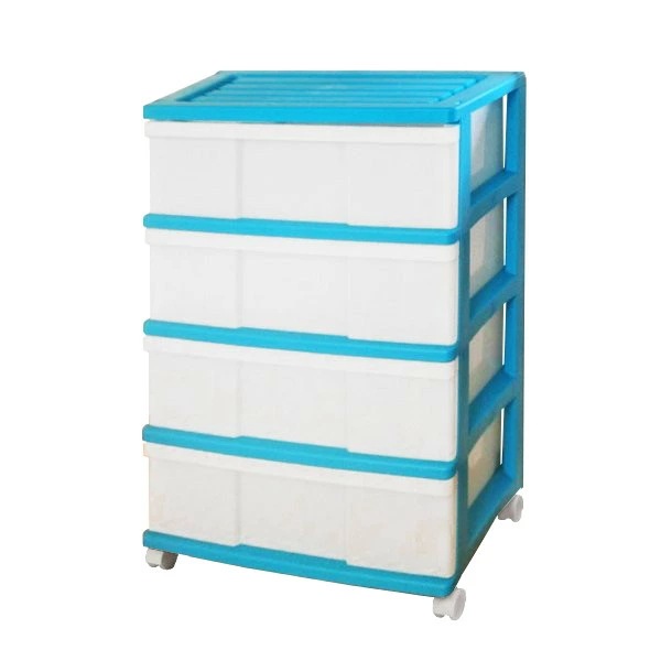 収納ケース プラスチック 引き出し ワイド ４段 幅６０ おしゃれ ターコイズグリーン キャスター付