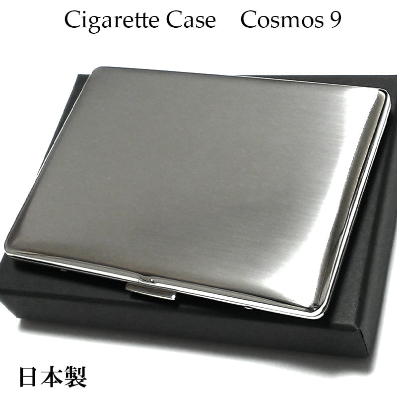 シガレットケース コスモス ロング 9本 シルバーサテン タバコケース 薄型 100mm/70mm対応 日本製 坪田パール ギフト プレゼント メンズ レディース 真鍮 銀
