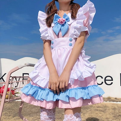 Qoo10 女性メイド服アニメかわいい猫ピンクブルー レディース服